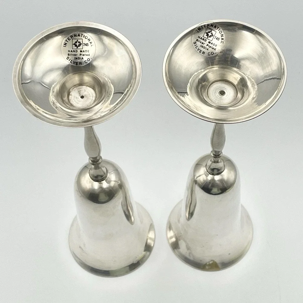 Vintage 1970s International Silver Co 745 Silver Plated Champagne Flutes Pair